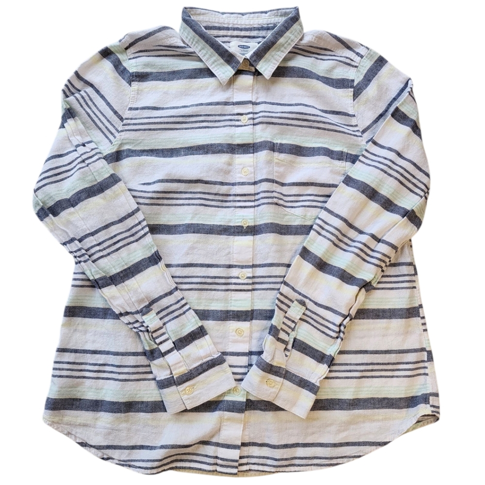 Old Navy Womens Medium Stripe Long Sleeve Button Front Casual Collared Shirt